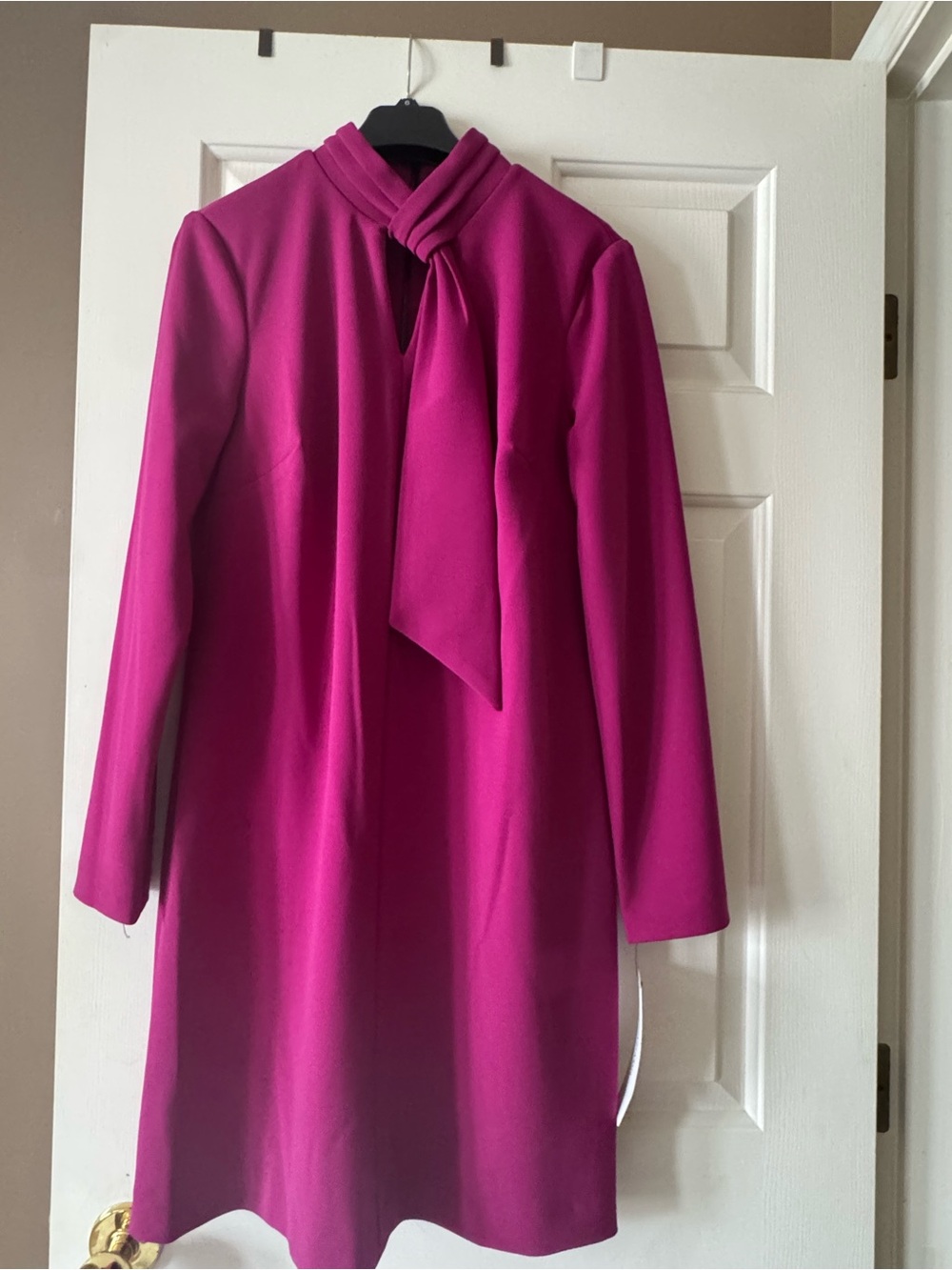 Calvin Klein Fuchsia Tie-Neck Long Sleeve Dress